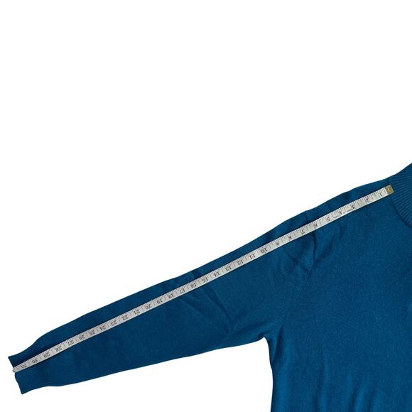 1-33 QI CASHMERE Men's Sweater Zip-Henley Teal 100% Cashmere Large - Picture 16 of 16